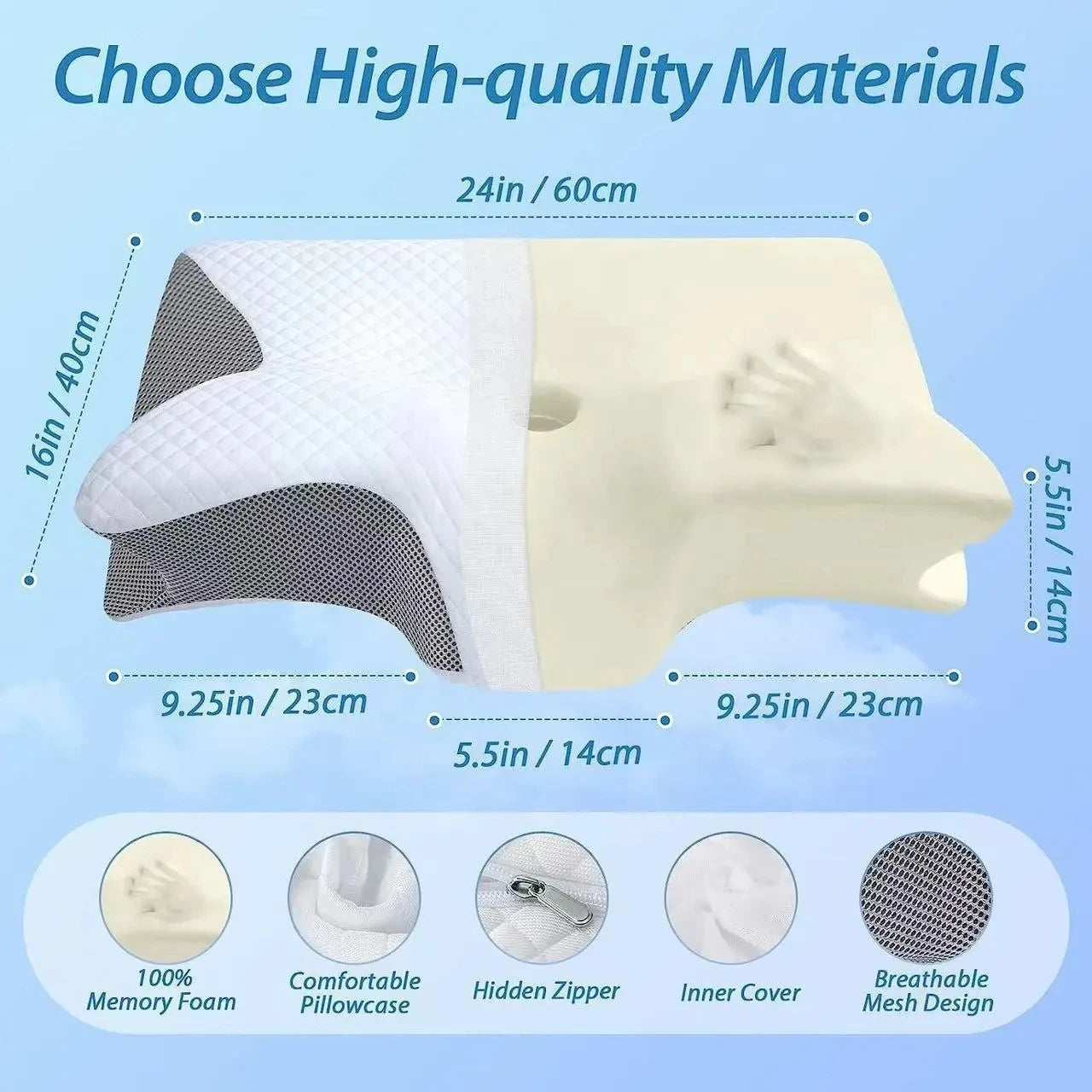 Cervical Neck Pillow for Pain Relief – Cooling, Odorless Memory Foam with Ergonomic Butterfly Shape