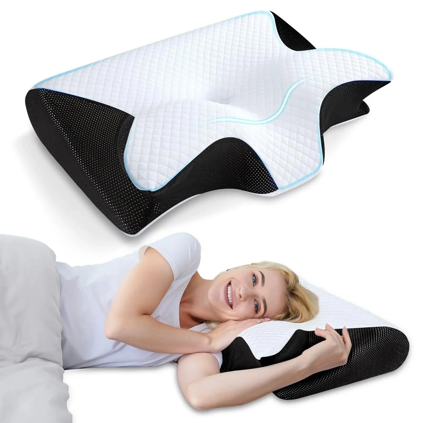 Cervical Neck Pillow for Pain Relief – Cooling, Odorless Memory Foam with Ergonomic Butterfly Shape