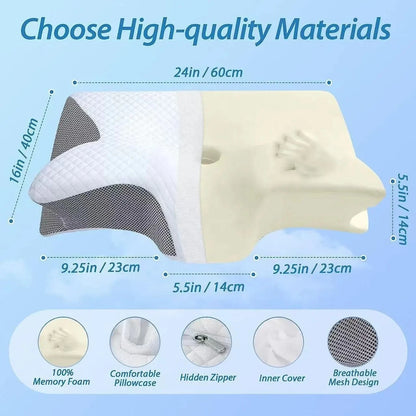 Cervical Neck Pillow for Pain Relief – Cooling, Odorless Memory Foam with Ergonomic Butterfly Shape